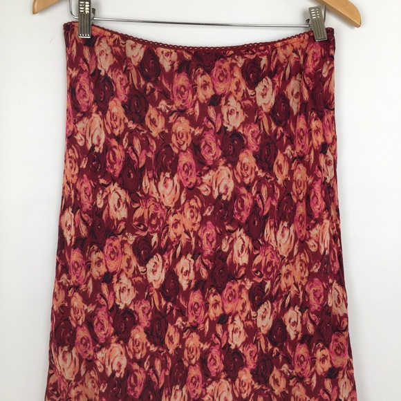 Vintage Romantic Rose Chiffon Maxi Skirt Women’s Sz 10P Fairy Grunge Pink Maroon - Picture 2 of 10